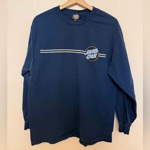Santa Cruz Skateboards Navy Long-Sleeve Logo Tee with White Stripe